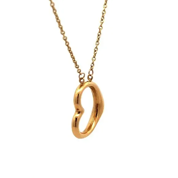 Designer ARR 14K Yellow Gold Puffy Heart Love Anniversary Pendant Chain Necklace